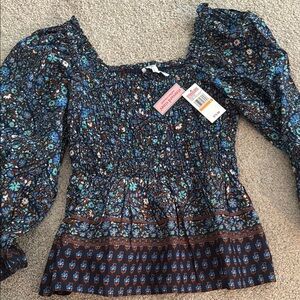 Vineyard Vines Black Smocked Peplum Blouse